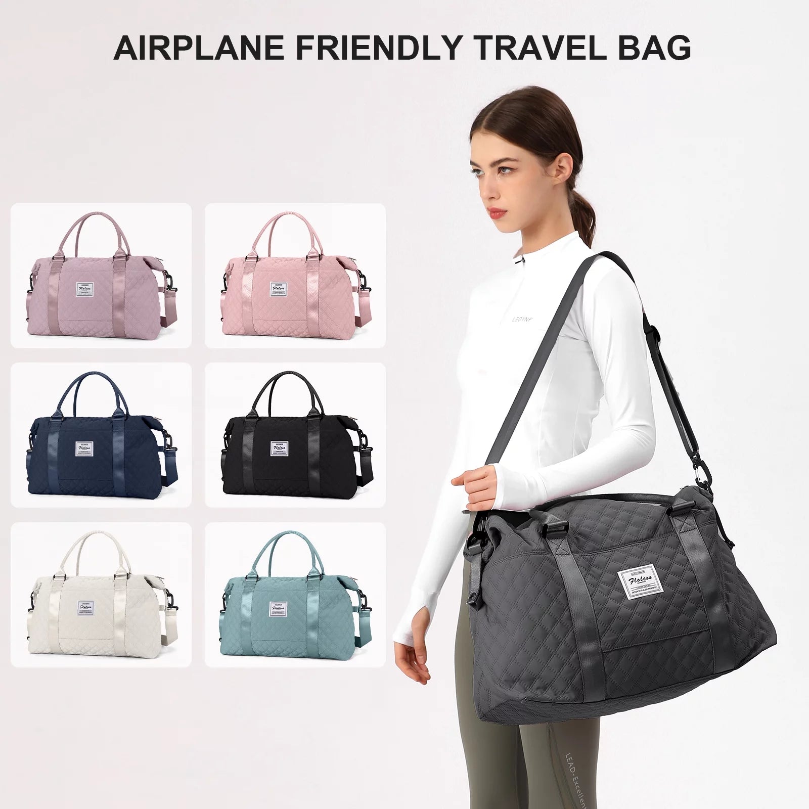 Travel Duffle Bag with Toiletry Bag, Weekender Overnight Bag for Women Carry on Bag Hospital Holdalls, Men Casual Sport Gym Tote Bag Personal Item Bag for Airlines with Wet Pocket Grey