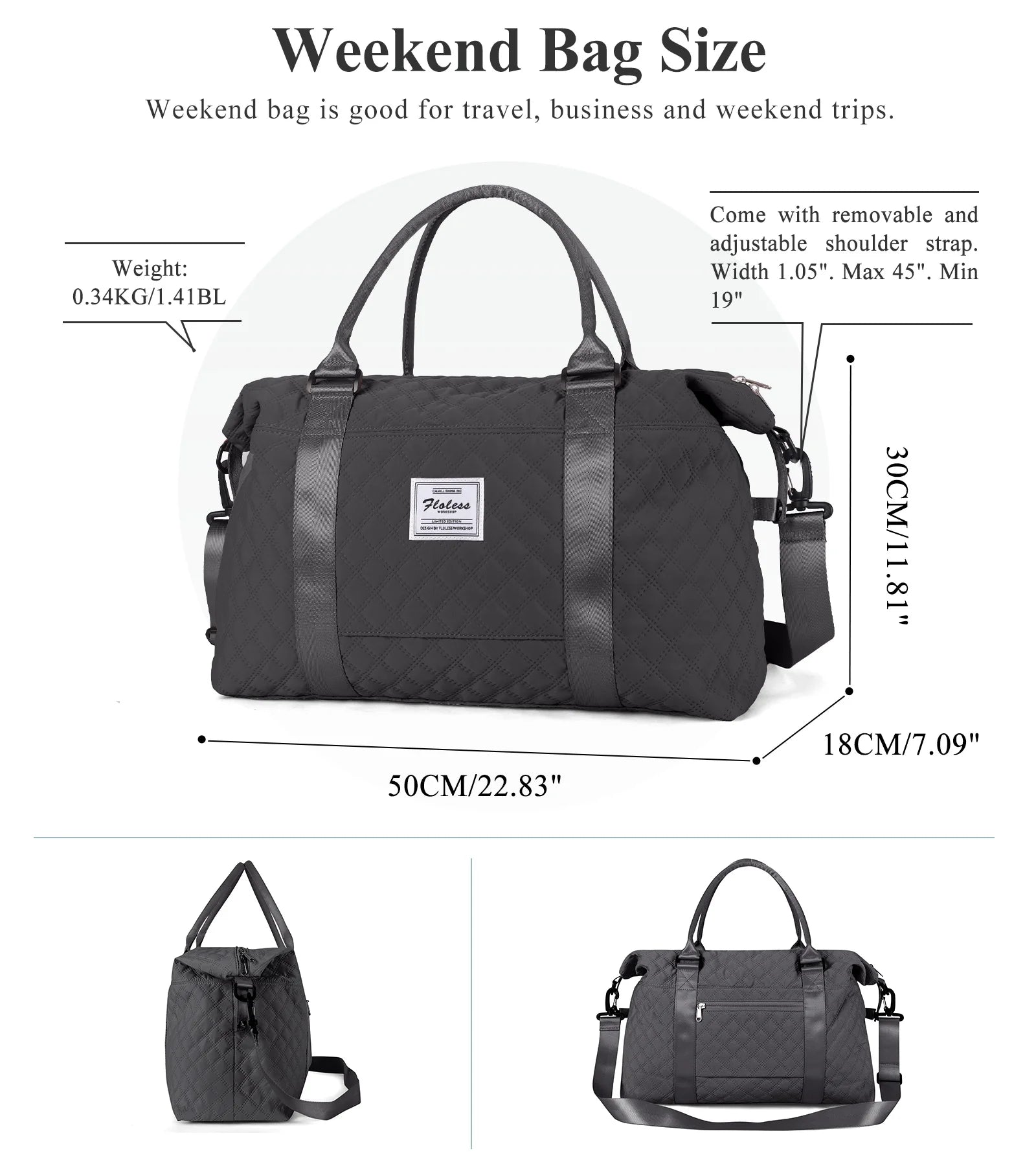 Travel Duffle Bag with Toiletry Bag, Weekender Overnight Bag for Women Carry on Bag Hospital Holdalls, Men Casual Sport Gym Tote Bag Personal Item Bag for Airlines with Wet Pocket Grey